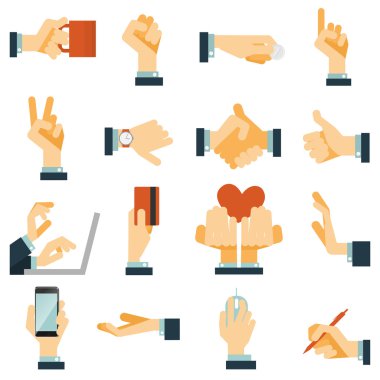 Hand icons set flat clipart
