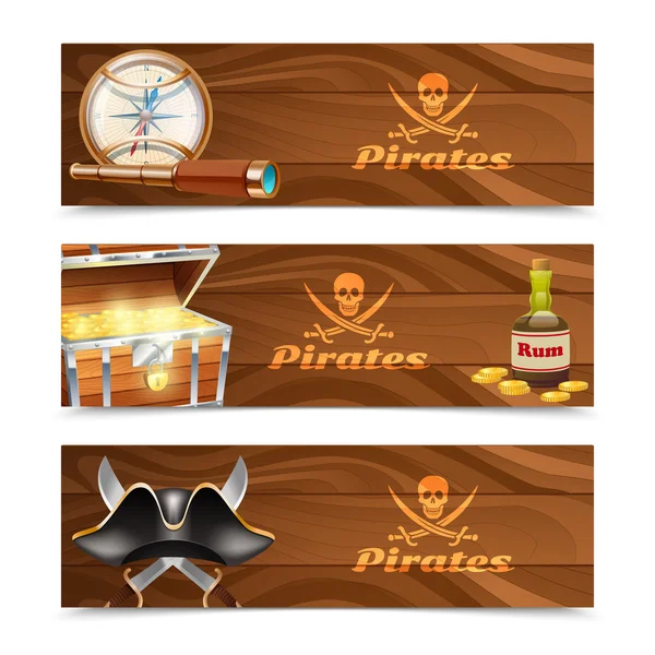 Drie horizontale piraat banners — Stockvector