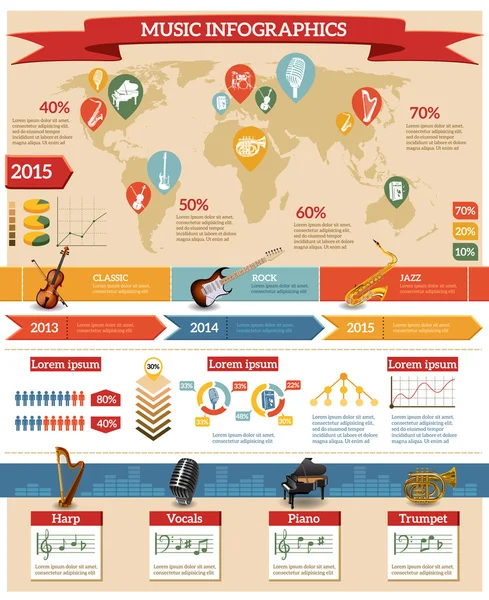 Conjunto de infográficos de música —  Vetores de Stock