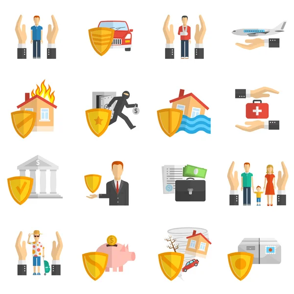 Conjunto de iconos planos multicolor de seguro — Vector de stock