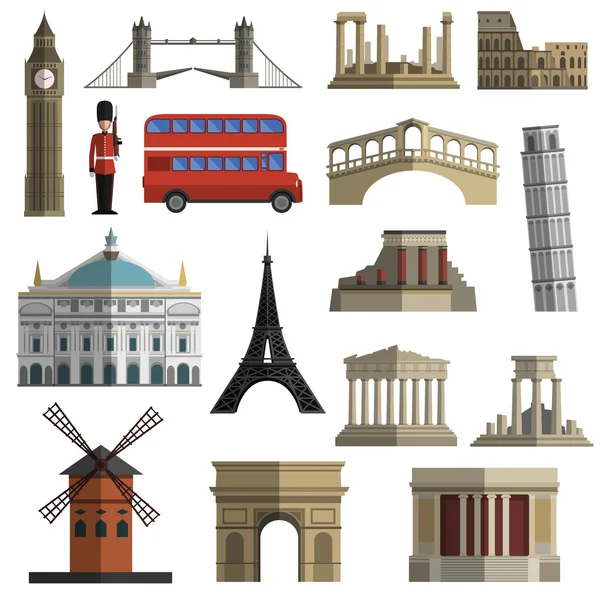 Travel landmark flat icons set — Stock Vector