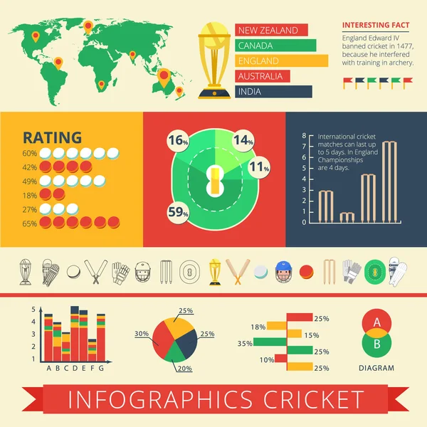 Infografías informe póster de cricket — Vector de stock