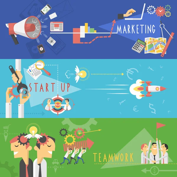 Business marketing flat banners set — Stock Vector