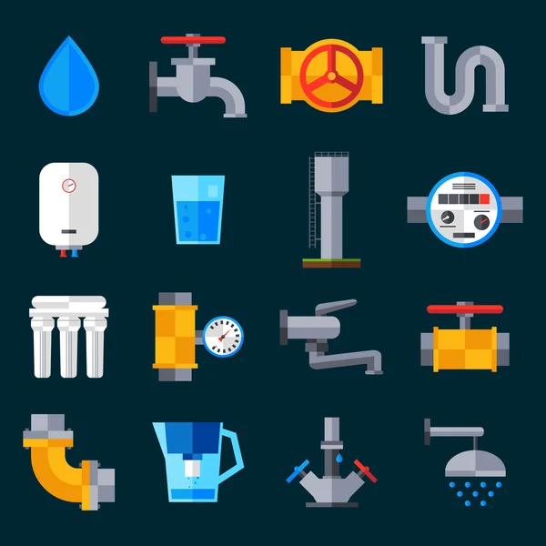 Dodávky vody ikony — Stockový vektor