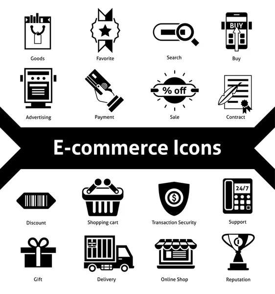 E-commerce Iconos Negro — Archivo Imágenes Vectoriales