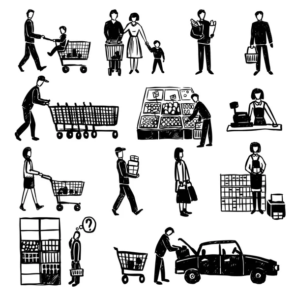 People In Supermarket — Stock Vector