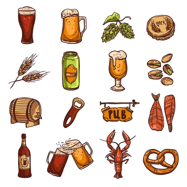 Conjunto de esboço de cerveja — Vetor de Stock