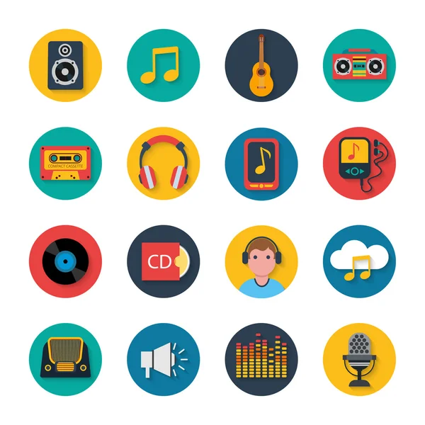 Music icons set mobile round solid — Stock Vector
