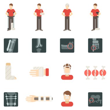 Kırık kemik düz Icons Set