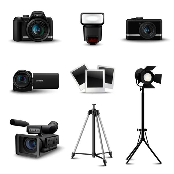 Iconos de cámara realistas — Vector de stock