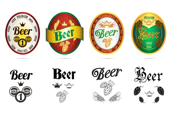 Beer popular brands labels icons set — Stock Vector