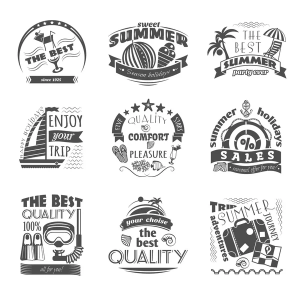 Summer holiday vacation labels set black — Stock Vector