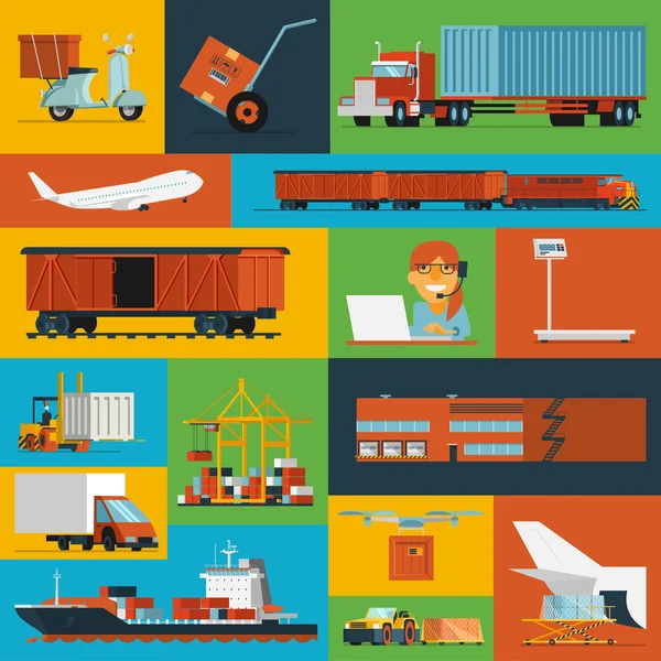 Logistic icons set flat — Stock Vector