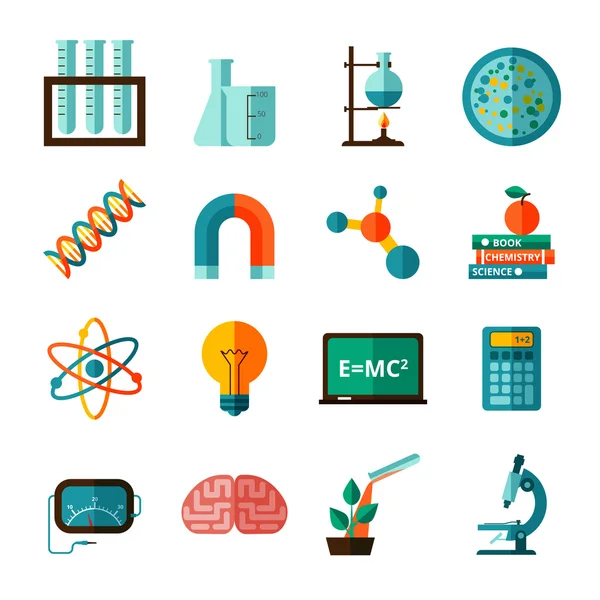 Iconos de ciencia conjunto de iconos planos — Vector de stock