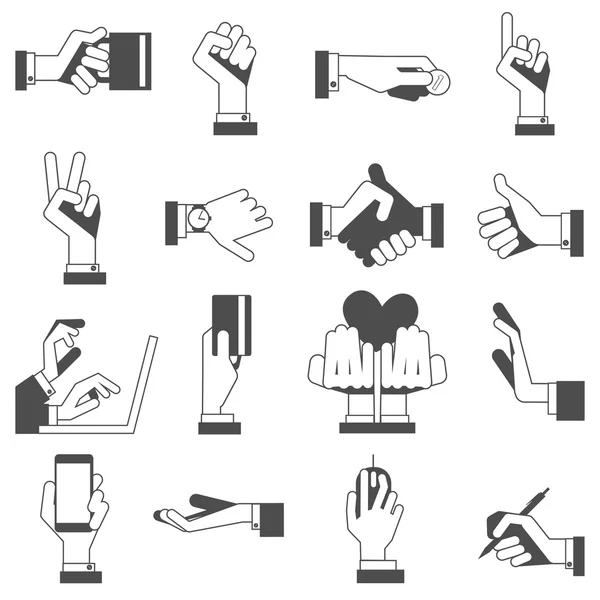 Hand ikoner set svart — Stock vektor