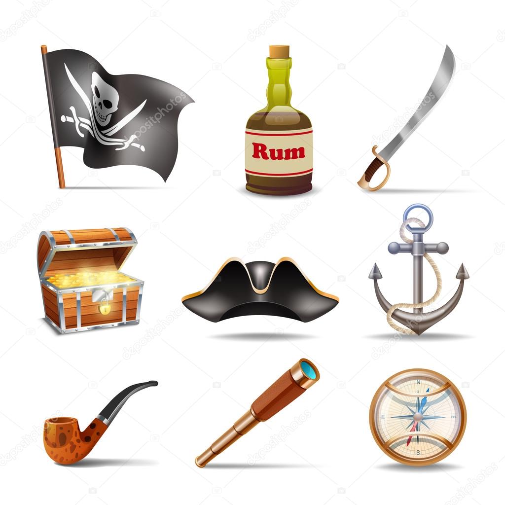 Pirate icons set colorful