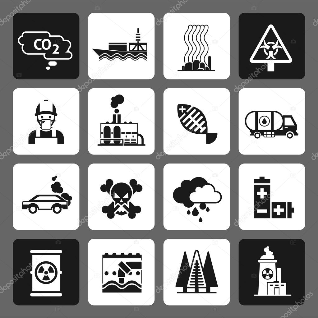 Pollution Icons Black Set