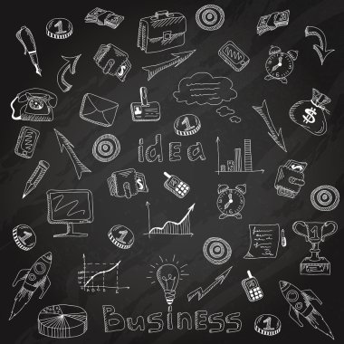 İş stratejisi simgeler blackboard tebeşir kroki