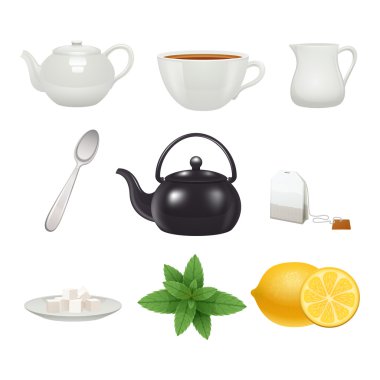 Tea set icons collection clipart