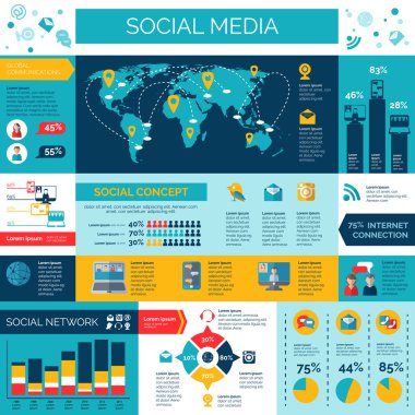Sosyal medya ve ağlar Infographic seti