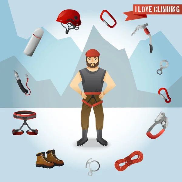 Mountain climber character icons composition poster — Stock Vector