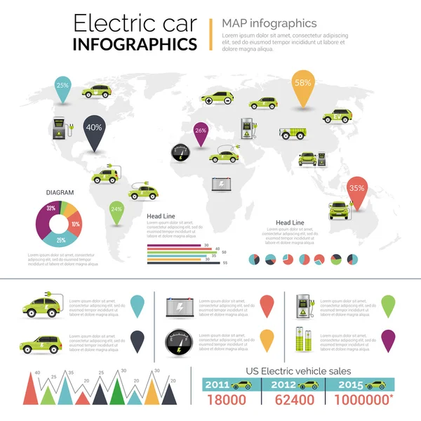 Infografica auto elettrica — Vettoriale Stock