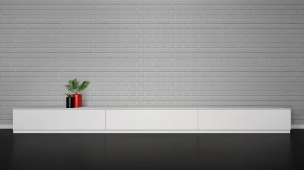 Interior minimalis dengan tabel cupboard dengan tanaman - Stok Vektor