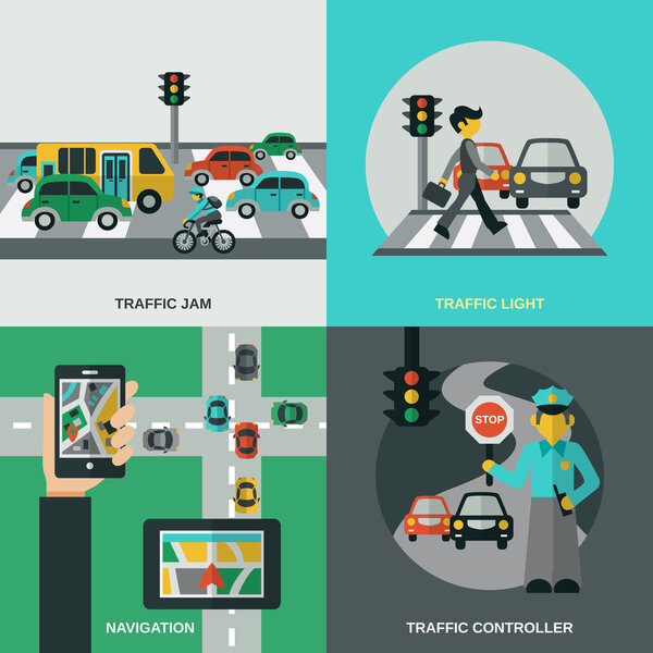 Conjunto de concepto de tráfico — Vector de stock