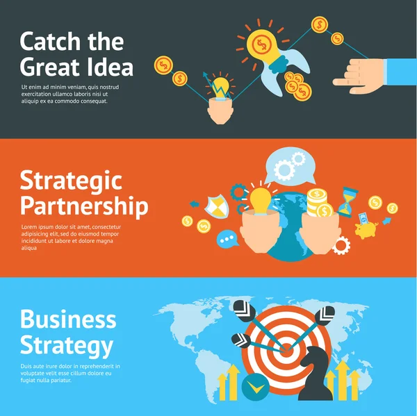 Juego de banners de concepto de análisis de estrategia empresarial — Vector de stock