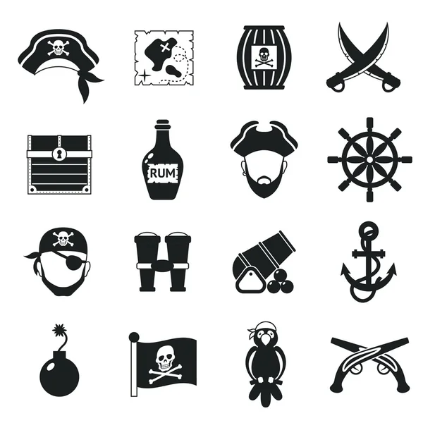 Ícones pirata conjunto preto — Vetor de Stock