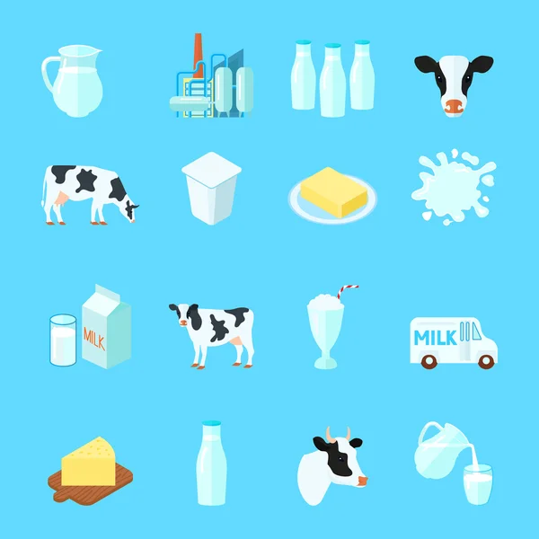 Milch-Ikonen flach — Stockvektor