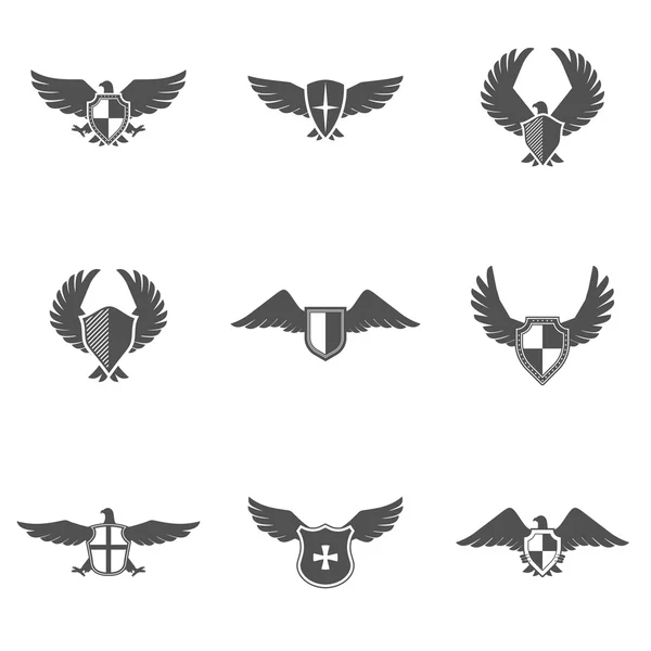 Águila icono escudo conjunto — Vector de stock