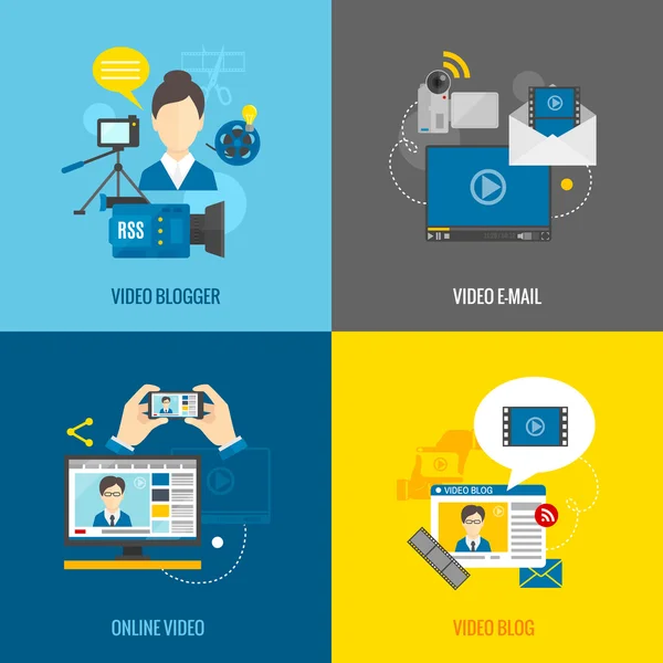 Video Blog Flat Set — Stock Vector