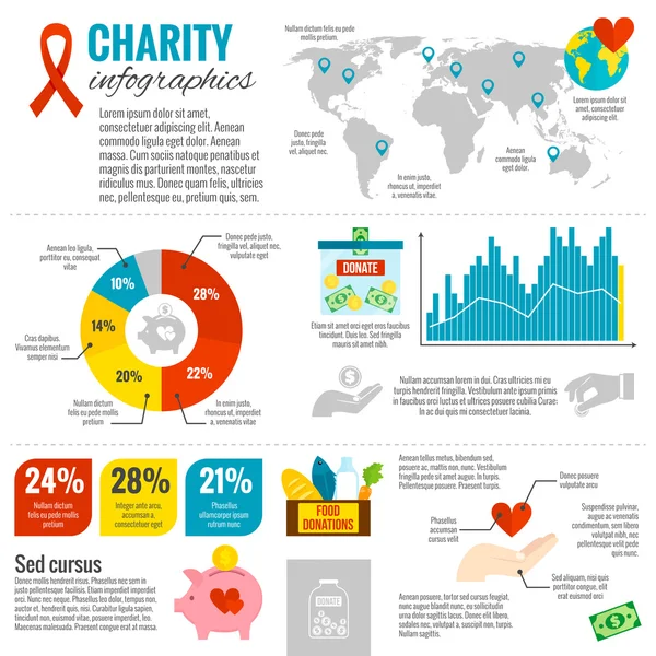 Conjunto infográfico caridade — Vetor de Stock