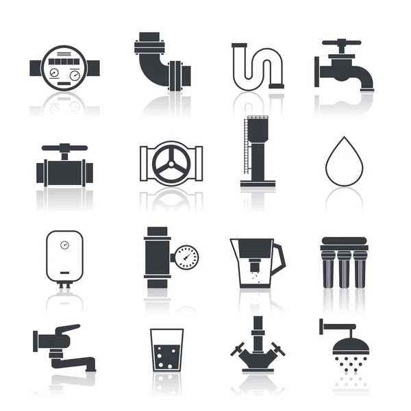 Watervoorziening pictogrammen Black — Stockvector