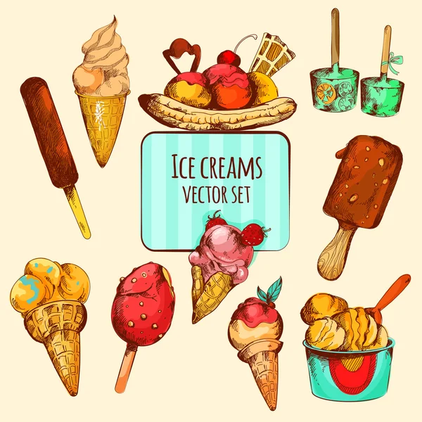 Ice Cream skiss färgade — Stock vektor
