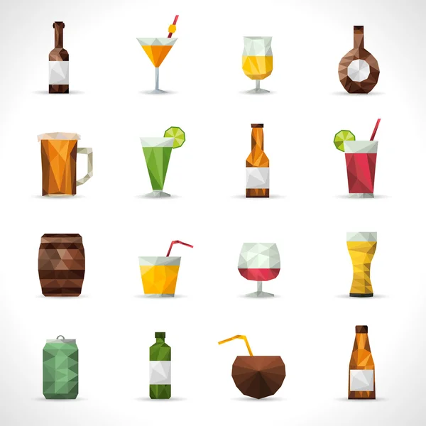 Bebidas alcohólicas Iconos poligonales — Archivo Imágenes Vectoriales