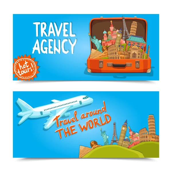 Ao redor do mundo agência de viagens banners horizontais —  Vetores de Stock