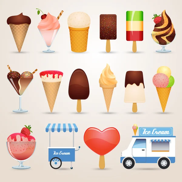 Icônes de dessin animé crème glacée ensemble — Image vectorielle