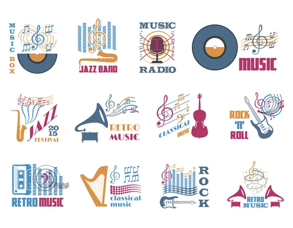 Emblemas de música retro — Vector de stock