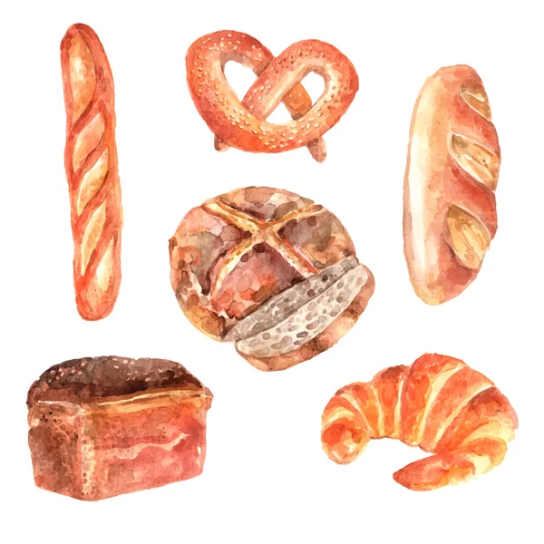 Fresh bread watercolor icons set — Stock Vector