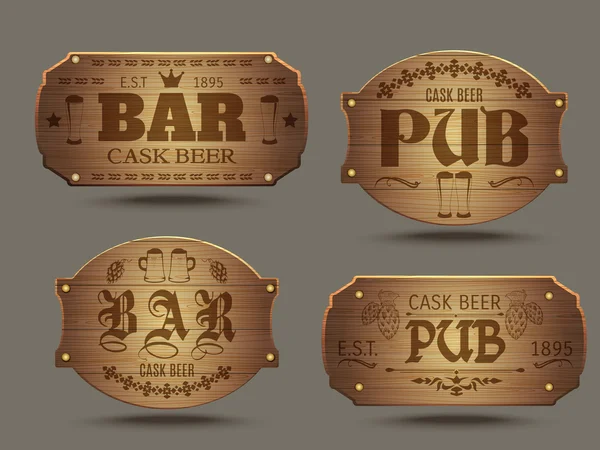 Conjunto de sinais de barra de pub de madeira — Vetor de Stock
