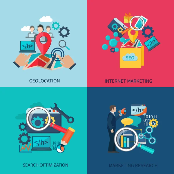 SEO Marketing plat pictogrammen — Stockvector