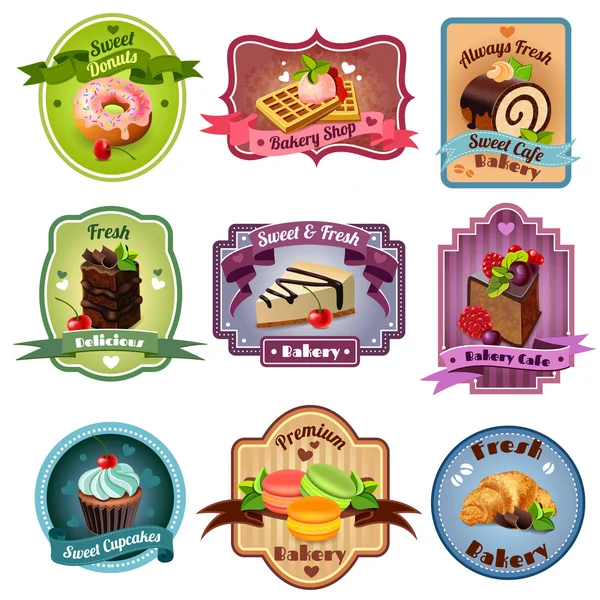 Bakkerij emblemen set — Stockvector