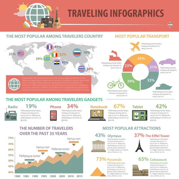 Conjunto de Infográficos de Verão — Vetor de Stock