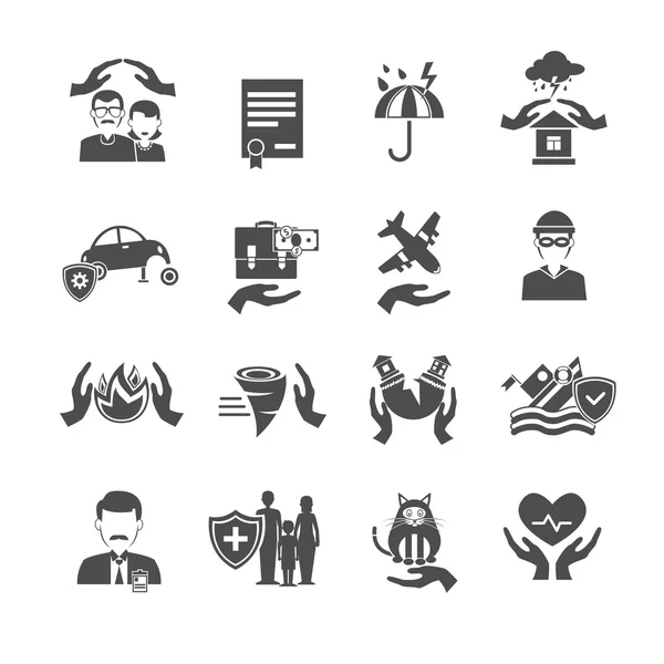 Verzekering pictogrammen Black Set — Stockvector