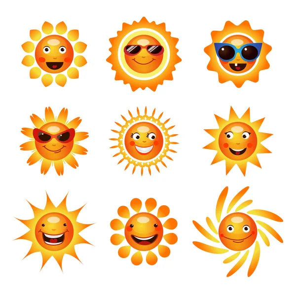คอลเลกชันไอคอนรอยยิ้มของดวงอาทิตย์ — ภาพเวกเตอร์สต็อก
