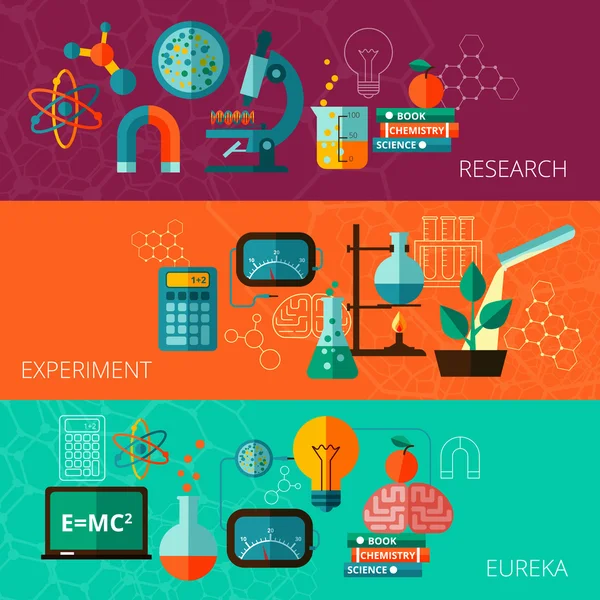 Science concept flat horizontal banners set — Stock Vector