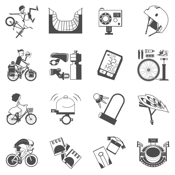 Ciclismo icono conjunto negro — Vector de stock