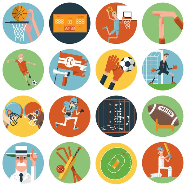 Juego de iconos deportivos de equipo plano — Vector de stock